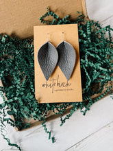 Load image into Gallery viewer, Gun Metal Suede Leather Leaf Earrings