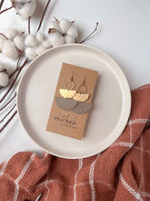 Load image into Gallery viewer, Taupe Leather & Brass Stacked Half Moon Dangle Earrings