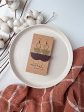 Load image into Gallery viewer, *SALE* Dark Purple Leather & Brass Stacked Half Moon Dangle Earrings