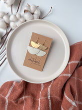 Load image into Gallery viewer, White Corn Leather & Brass Half Moon Stacked Dangle Earrings