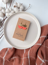 Load image into Gallery viewer, Mini Coral Leather Half Moon and Brass Earrings