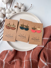 Load image into Gallery viewer, Mini Coral Leather Half Moon and Brass Earrings