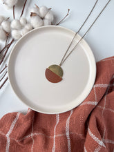 Load image into Gallery viewer, Brown Leather & Brass Half Moon Stacked Necklace