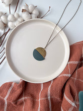 Load image into Gallery viewer, Dark Teal Leather & Brass Half Moon Stacked Necklace