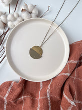 Load image into Gallery viewer, Army Green Leather & Brass Half Moon Stacked Necklace