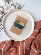 Load image into Gallery viewer, Large Dark Teal Leather & Brass Half Moon Stacked Dangle Earrings