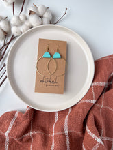 Load image into Gallery viewer, Robin's Egg Leather & Brass Circle Earrings
