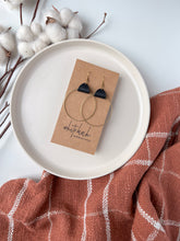 Load image into Gallery viewer, Distressed Black Leather & Brass Circle Earrings