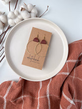 Load image into Gallery viewer, Burgundy Leather & Brass Circle Earrings