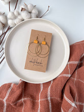 Load image into Gallery viewer, Mustard Yellow Leather & Brass Circles Earrings