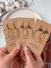 Load image into Gallery viewer, Mustard Yellow Leather & Brass Circles Earrings