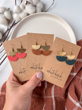 Load image into Gallery viewer, Mini Dark Teal Leather Half Moon and Brass Earrings