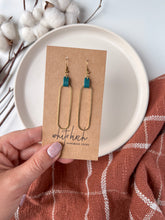 Load image into Gallery viewer, Distressed Teal Leather & Brass Oval Accent Earrings