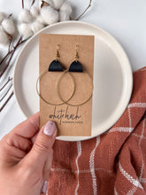 Load image into Gallery viewer, Distressed Black Leather & Brass Circle Earrings