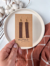 Load image into Gallery viewer, Split Plank Brown Leather Bar Earrings