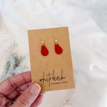 Load image into Gallery viewer, Mini Red Leather Teardrop & Brass Stud Drop Earrings