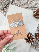 Load image into Gallery viewer, Silver Glitter Leather Fan Earrings