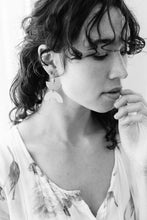 Load image into Gallery viewer, Black Leather Arc & Brass Half Moon Earrings