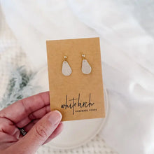 Load image into Gallery viewer, Mini Fog Leather Teardrop & Brass Stud Drop Earrings
