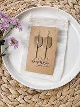 Load image into Gallery viewer, Distressed Camel Leather & Brass Bar Geometric Earrings