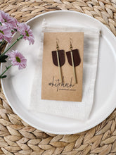 Load image into Gallery viewer, Walnut Leather & Brass Bar Geometric Earrings