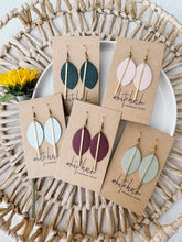 Load image into Gallery viewer, Burgundy Leather Petal and Brass Bar Earrings