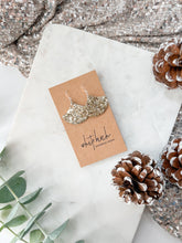 Load image into Gallery viewer, Gold Glitter Leather Fan Earrings