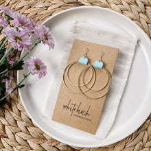 Load image into Gallery viewer, Pastel Blue Leather & Brass Circles Earrings
