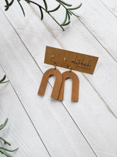 Load image into Gallery viewer, *SALE* Distressed Brown Leather Arch Earrings With Raw Brass Hook