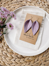 Load image into Gallery viewer, Orchid Braided Leather Leaf Earrings