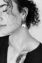 Load image into Gallery viewer, Black Leather Moon & Walnut Wood Circle Dangle Earrings