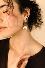 Load image into Gallery viewer, Cream Leather Moon & Walnut Wood Circle Dangle Earrings