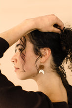Load image into Gallery viewer, Cream Leather Moon & Walnut Wood Circle Dangle Earrings