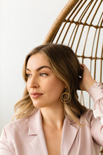 Load image into Gallery viewer, Distressed Camel Leather & Brass Small Circles Earrings