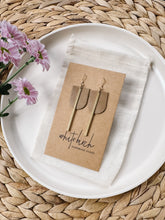 Load image into Gallery viewer, Distressed Camel Leather & Brass Bar Geometric Earrings