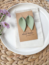 Load image into Gallery viewer, Cottage Mint Leather Leaf Earrings