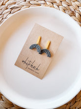 Load image into Gallery viewer, *SALE* Distressed Olive Leather Arc Earrings with Gold Post Stud