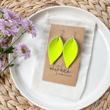 Load image into Gallery viewer, Highlighter Yellow Leather Leaf Earrings