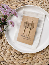 Load image into Gallery viewer, Distressed Camel Leather & Brass Bar Geometric Earrings