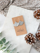 Load image into Gallery viewer, Silver Glitter Leather Fan Earrings