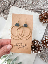Load image into Gallery viewer, Denim Leather & Brass Circles Earrings