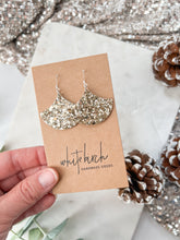 Load image into Gallery viewer, Gold Glitter Leather Fan Earrings