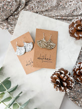 Load image into Gallery viewer, Silver Glitter Leather Fan Earrings