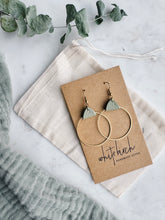 Load image into Gallery viewer, Sage Leather & Brass Circle Earrings