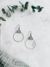 Load image into Gallery viewer, Sage Leather & Brass Circle Earrings
