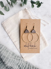 Load image into Gallery viewer, Taupe Leather & Brass Circle Earrings