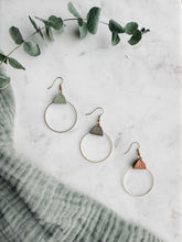 Load image into Gallery viewer, Sage Leather & Brass Circle Earrings