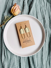 Load image into Gallery viewer, Butter Yellow Leather & Brass Oval Accent Earrings
