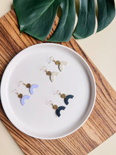Load image into Gallery viewer, Smooth Cream Leather Arch and Tiny Brass Disc Earrings