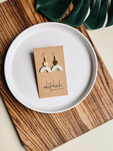 Load image into Gallery viewer, Smooth Cream Leather Arch and Tiny Brass Disc Earrings